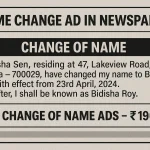 Name Change Ad in Newspaper: Change of Name Ads – ₹190/-