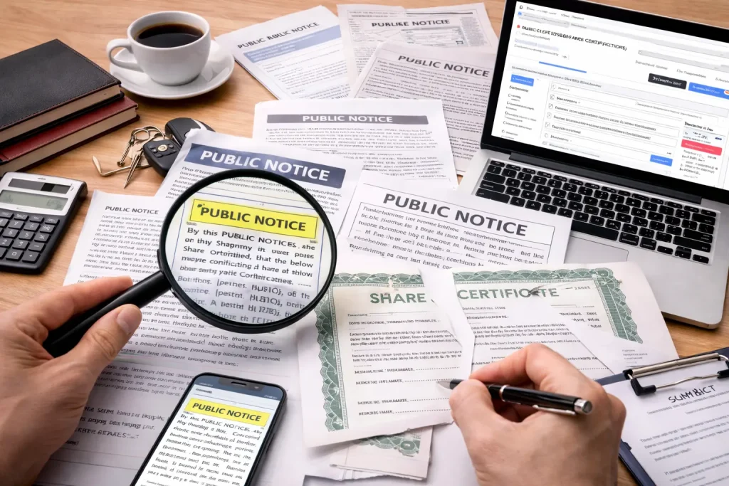 Public Notice in Case of Loss of Share Certificate – Free Downloadable Formats