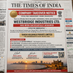 Company Takeover Notice in Times of India Mumbai