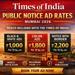 Public Notice Ad Rates in Times of India Mumbai
