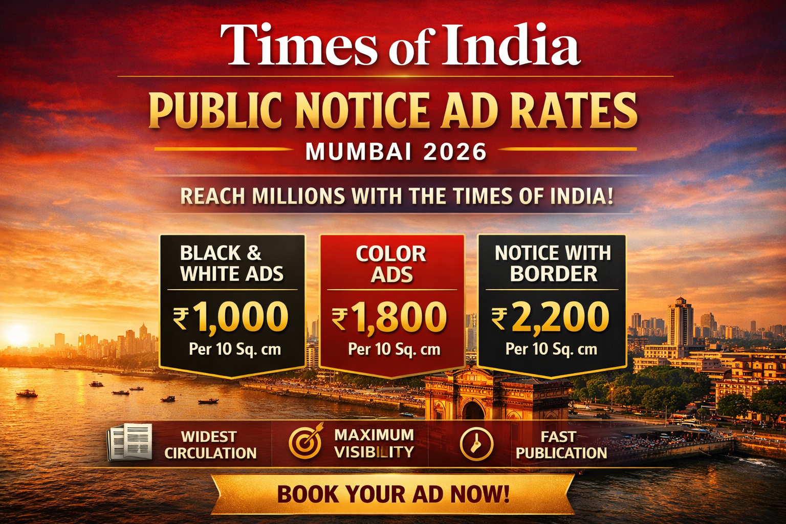 Public Notice Ad Rates in Times of India Mumbai