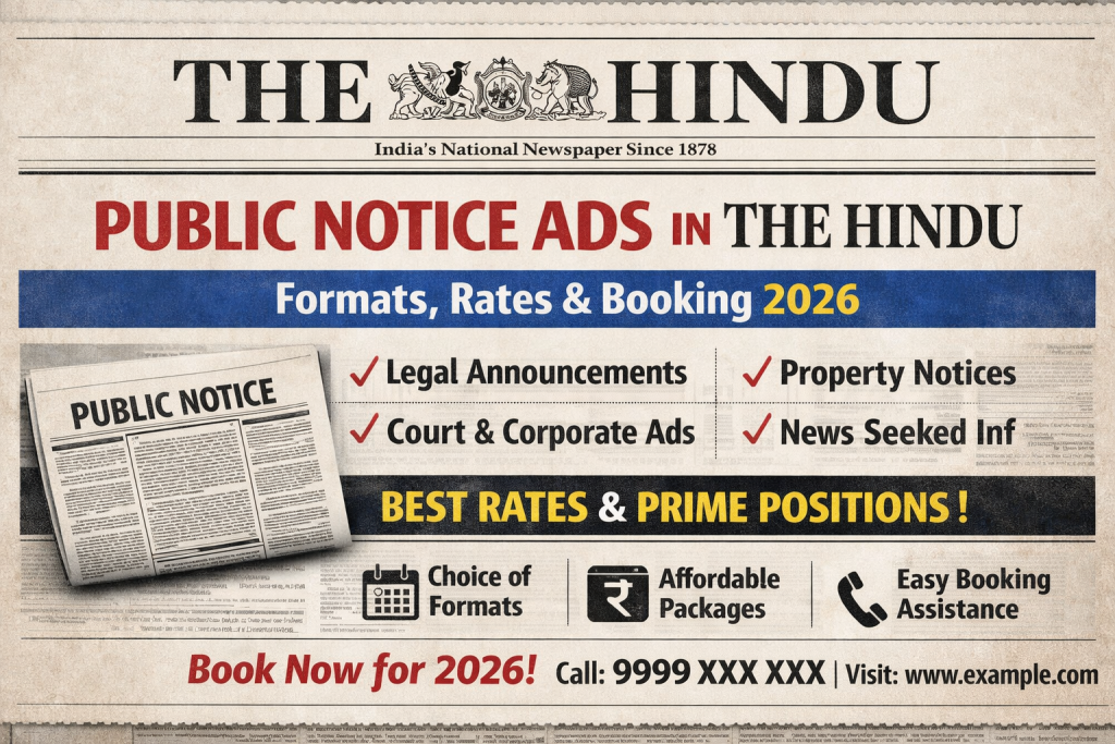Public Notice Ad in The Hindu