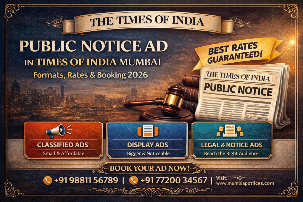 Public Notice Ad in Times of India