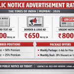 Public Notice Advertisement Rates Times of India Mumbai 2026