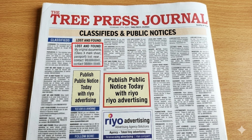 Lost and Found Ad in Free Press Journal | Publish Public Notice Today