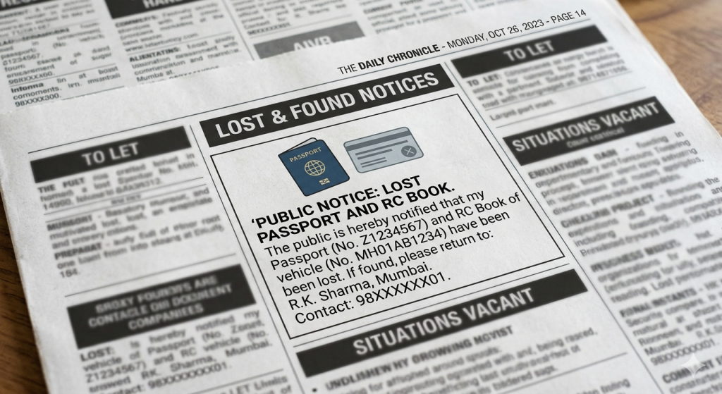 Newspaper Notice Lost Document