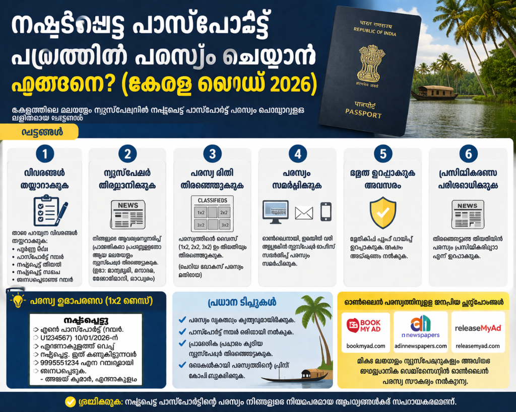 Lost Passport Advertisement Malayalam Newspaper Kerala guide