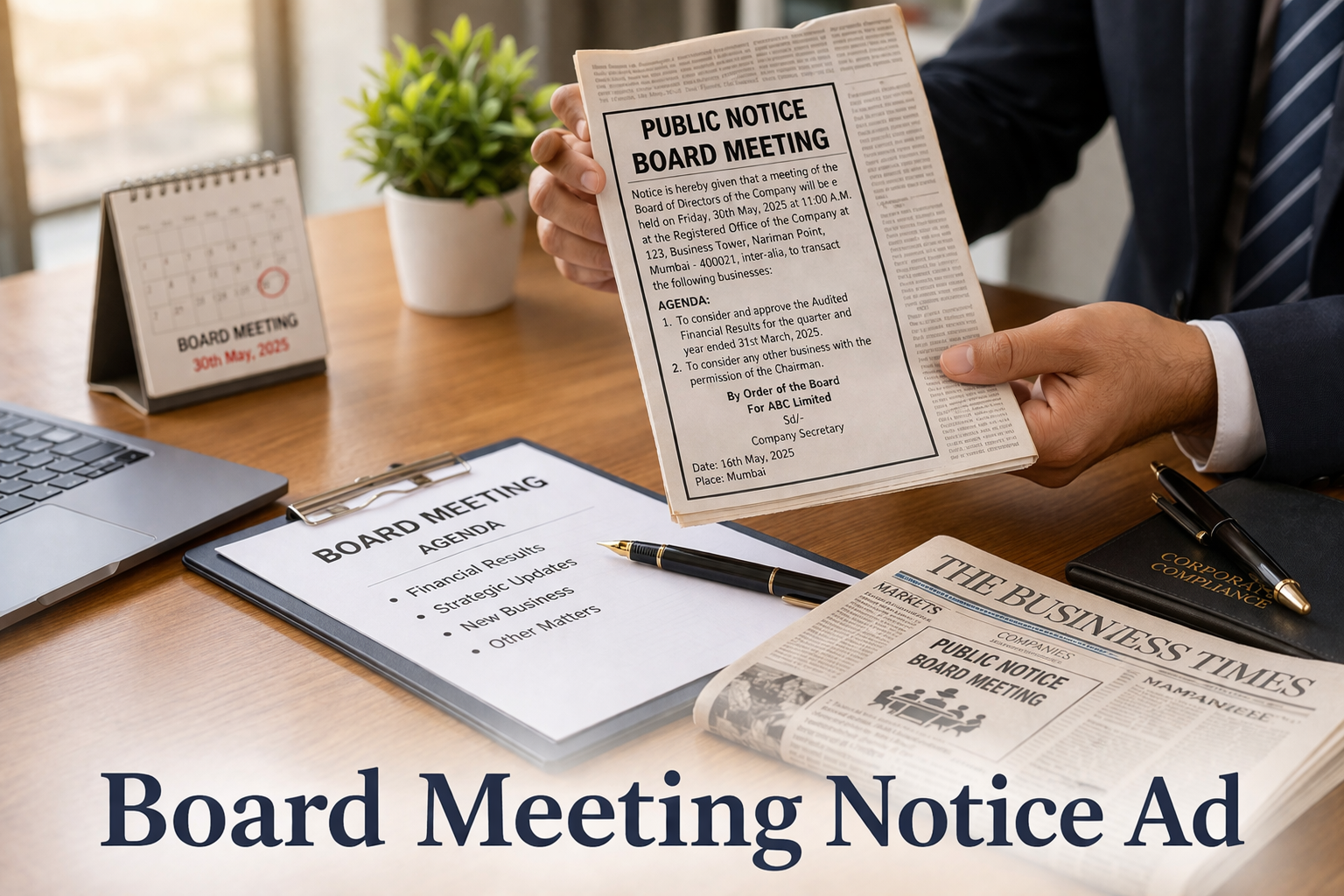 Board Meeting Notice Advertisement in Newspaper