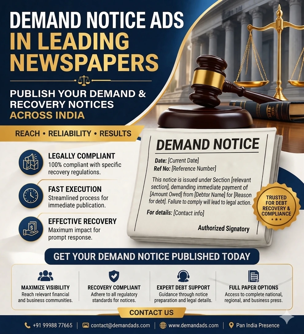 Demand Notice Advertisement in Newspaper